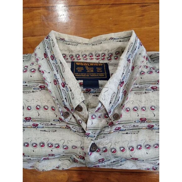 VTG Woolrich Fishing Allover Print Mens 2XL Fish Pattern Theme Button Up Shirt - Picture 7 of 7
